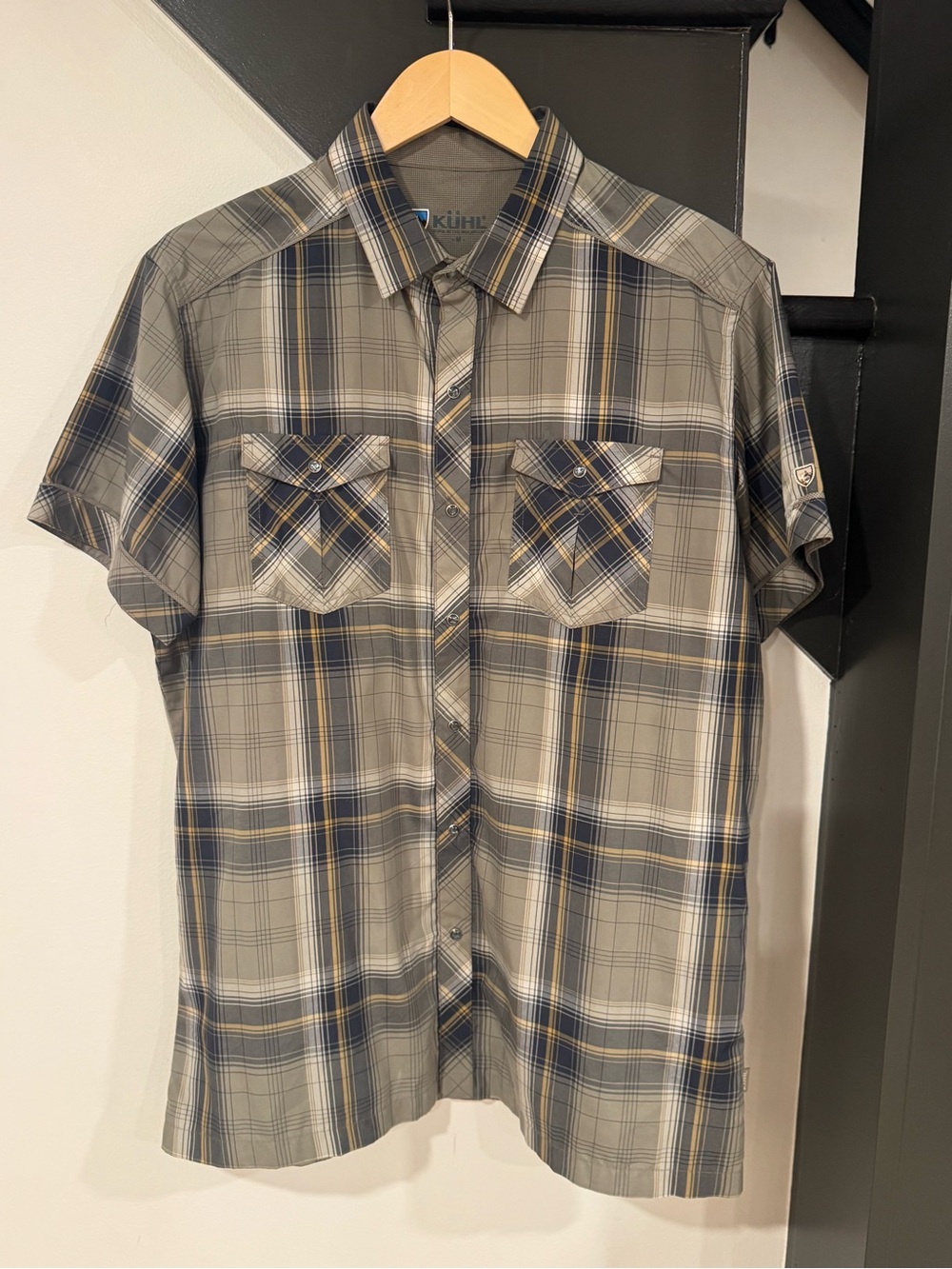Kuhl Men's Short-Sleeve Plaid Button-Down Shirt — Gray, Navy & Tan